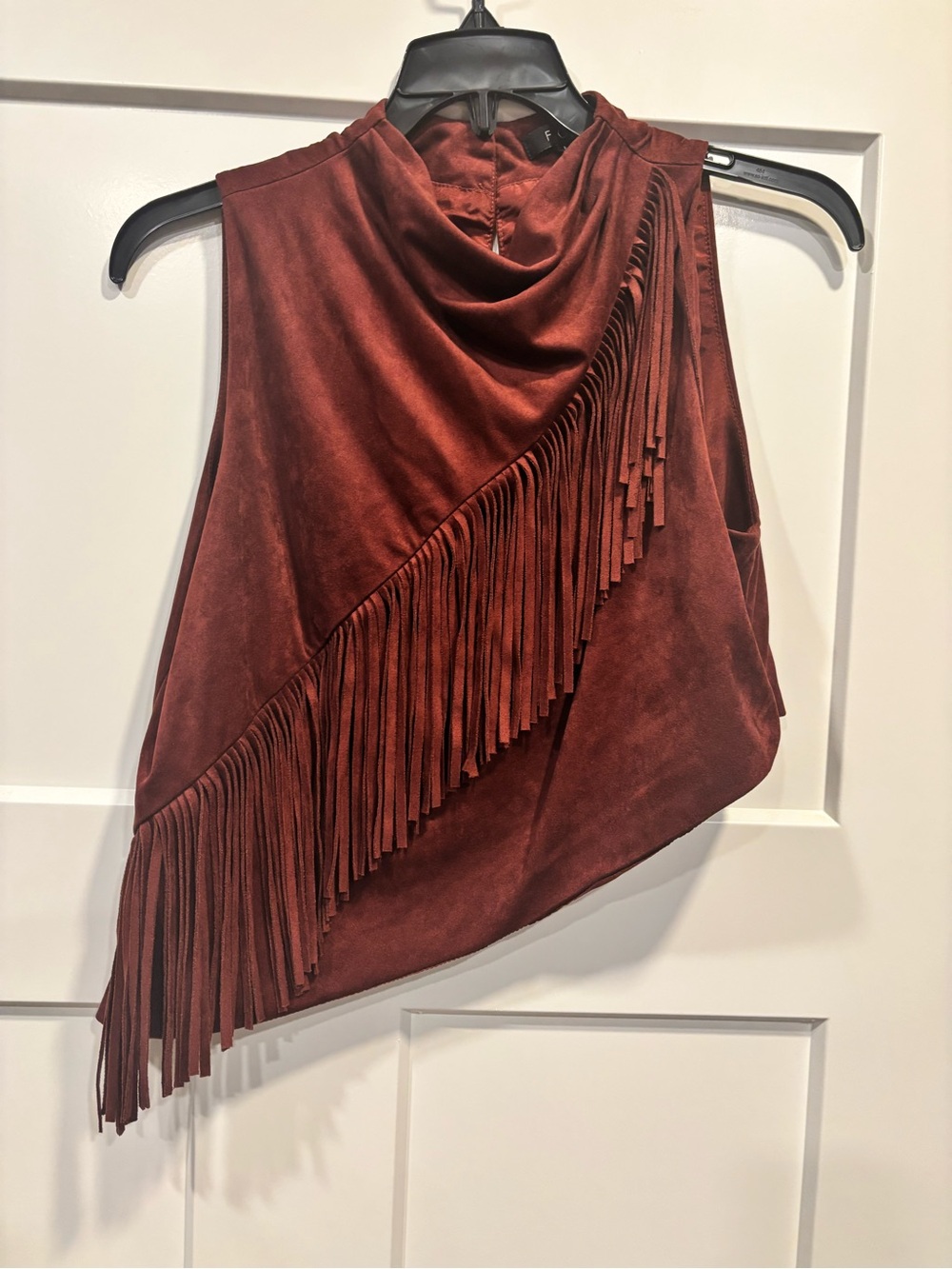 Fore Suede Burgundy Crop Fringe Crown Neck Women's Blouse Size Medium Western